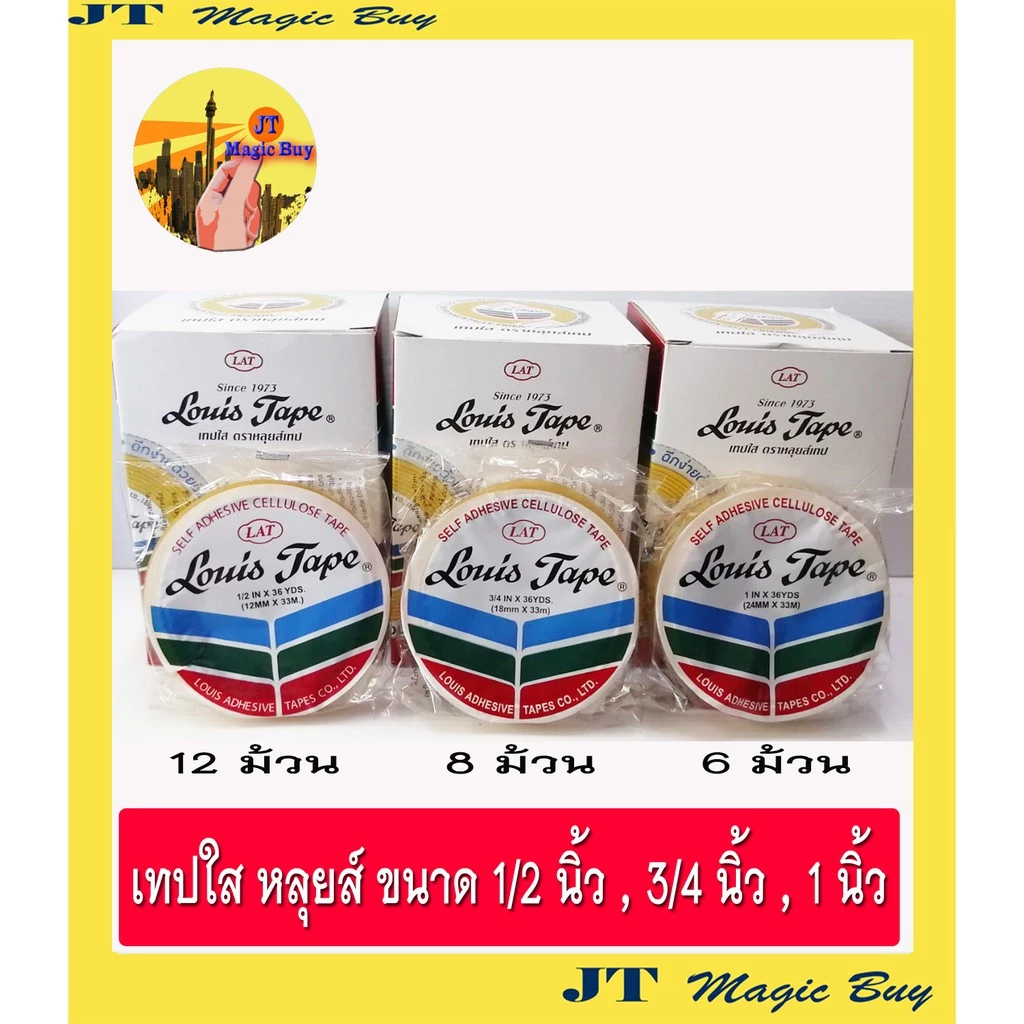 เทปใส หลุยส์ ขนาด 1/2 นิ้ว , 3/4 นิ้ว ,1 นิ้ว ( แกนใหญ่ ) ขนาด 3 นิ้ว