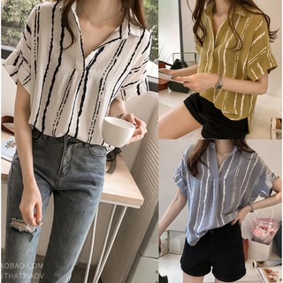 💥พร้อมส่ง 24 ชม💥 ไซส์ M-4XL เสื้อเชิ้ตแขนสั้น ทรงหลวมไซส์ใหญ่  Women Classic Blouse Top Shirt