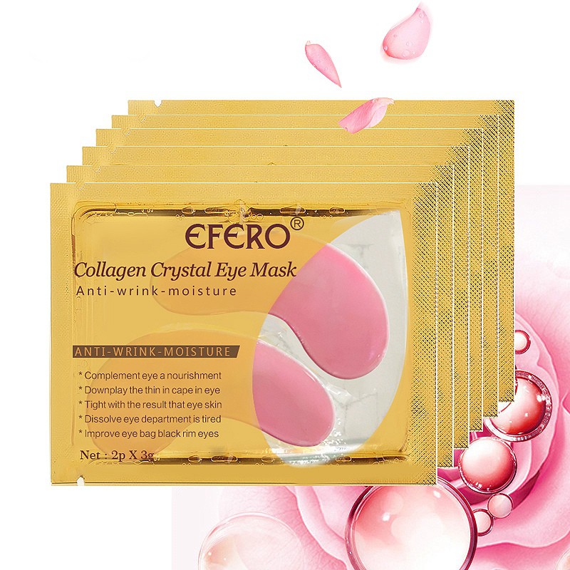 EFERO 5Pair Face Mask Dark Circles Crystal Collagen Eye Mask Gel Pink