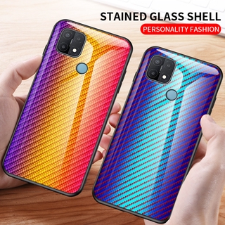 เคสโทรศัพท์ OPPOA15 New Casing Hard case Luxury Fashion Anti Scartch Carbon Fiber Pattern Tempered Glass Silicon Soft Edges Shell Phone Cover OPPO A15