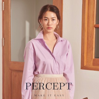 เสื้อเชิ้ต ผู้หญิง แบรนด์ Percept รุ่น Co-Cotton, cotton 100% นุ่ม ลื่น ใส่สบาย ทรง Oversize สีม่วง Lavender