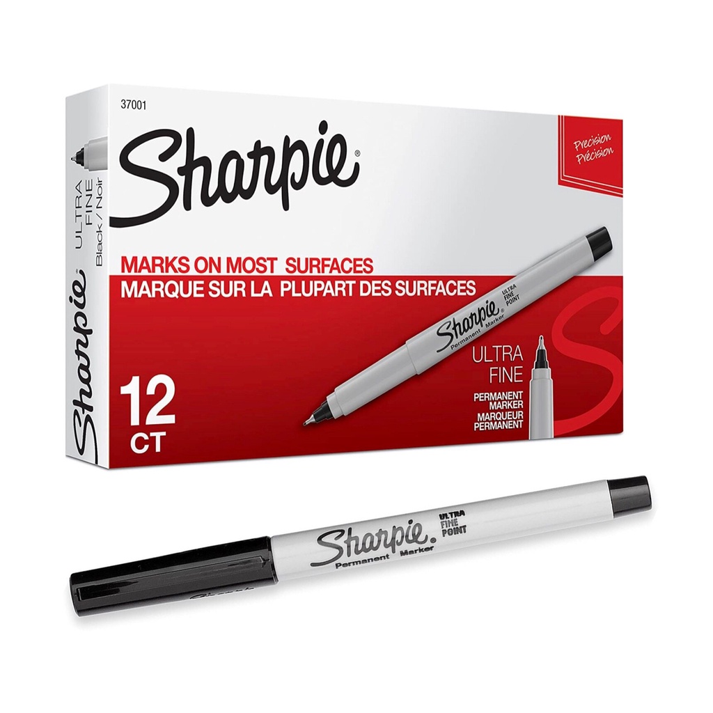 Sharpie ปากกาเคมี ปากกา Permanent Ultra Fine 0.3mm ชาร์ปี้ (แพ็ค 12 ด้าม) - สีดำ