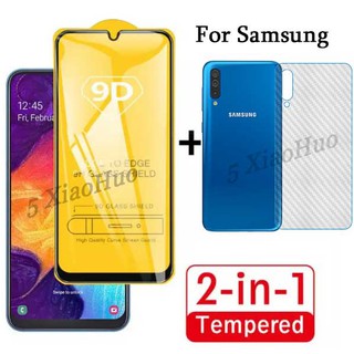 (2 in 1) ฟิล์มกระจกนิรภัยป้องกันรอยหน้าจอสําหรับ samsung galaxy a 10 a 20 a 30 a 40 a 50 a 70+3d