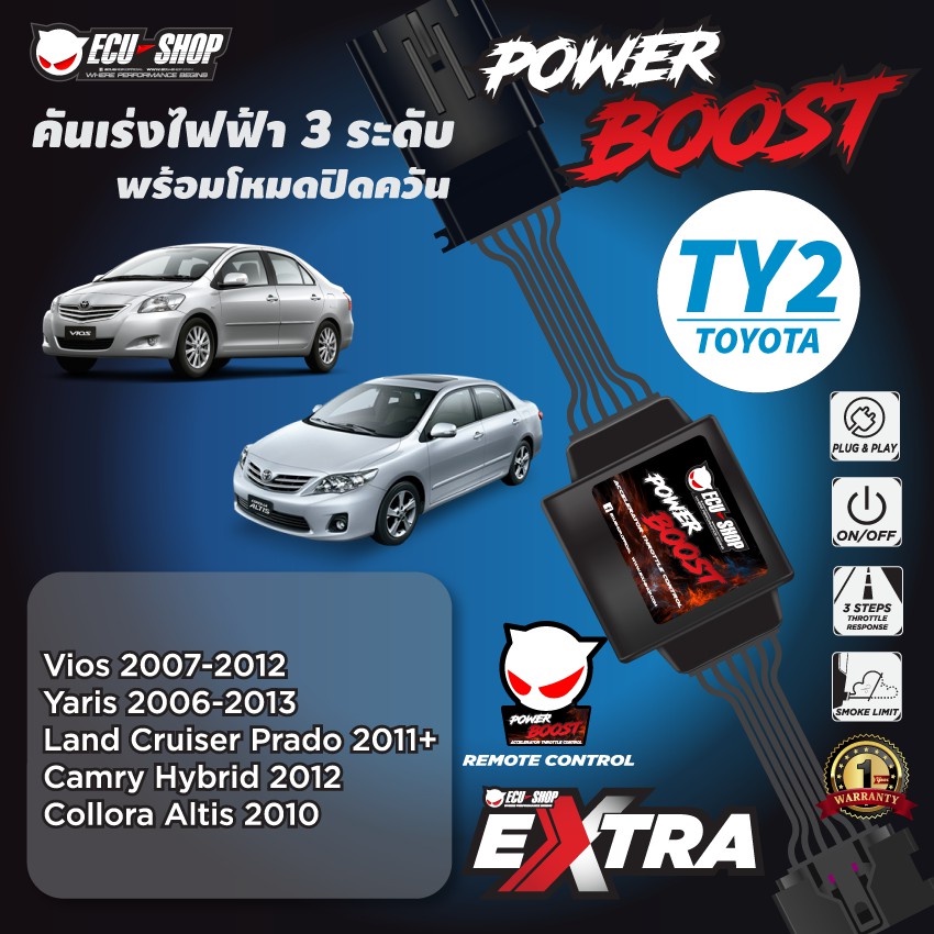 POWER BOOST - TY2 คันเร่งไฟฟ้า 3 ระดับ พร้อมโหมดปิดควัน**รุ่น TOYOTA (Yaris2006-2013/Vios2007-2012/Camry2012/Altis2010)