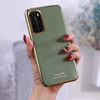 Fashion New Case Huawei P40 Pro P30 Lite P20 Phone Casing Soft Silicone 6D Plating Smooth Slim Back Cover Emerald Green