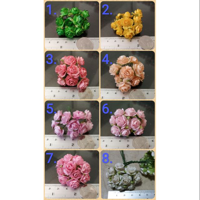 10ดอก ดอกไม้กระดาษสา กุหลาบปลอม 15-18mm. มีก้าน ดอกไม้ประดิษฐ์ งานhandmade แฮนด์เมด DIY สีชมพู ขาว เขียว