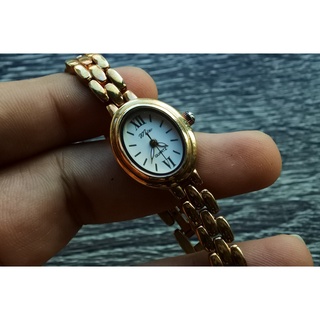 นาฬิกา Vintage มือสองญี่ปุ่น MIX ระบบ Quartz ผู้หญิง ทรงกลม กรอบทอง หน้าขาว หน้าปัด 27mm