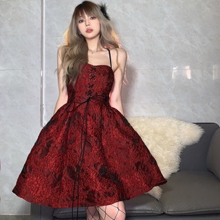 🔥Hot Sale/22415 2022 New Years Style Retro Red Texture suspender tutu skirt for women