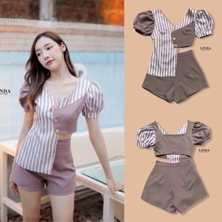 ป้ายLINDA   Set เสื้อ +กางเกง  พร้อมส่ง: set เสื้อ + กางเกงขาสั้น มี 2 สี  ลายทาง แขนตุ๊กตา