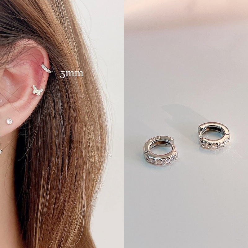 [ได้รับการรับรองเงินแท้] Suwann.na ต่างหูห่วง ต่างหูเงินแท้ ห่วงเพชร ขนาด 5, 6mm