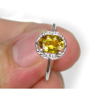 แหวนเงินแท้ 92.5 พลอยบุษราคัม 1.85  กะรัต Yellow Sapphire สีเหลืองทองสวยไฟดี