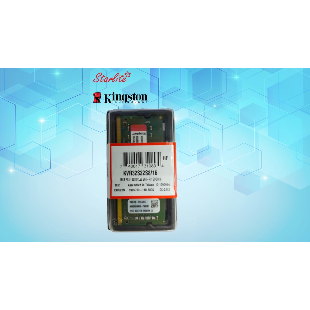 Kingston 4GB/8GB/16GB 3200MHz DDR4 RAM หน่วยความจําโน้ตบุ๊ค Non-ECC CL19 (KVR32S22S6/4)(KVR32S22S8/8