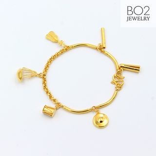 สร้อยข้อมือทอง หลุดจำนำ ทองแท้ 18k ลายเครื่องดนตรีสายโซ่สลับปล้องกลม