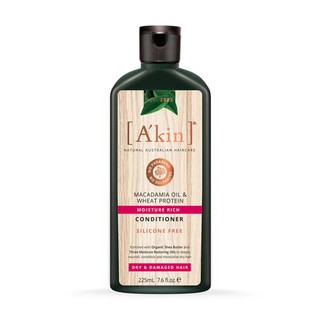 AKIN ครีมนวดผม Macadamia Oil &amp; Wheat Protein Moisture Rich Conditioner ขนาด 225 มล. แชมพู ครีมนวดผม ผลิตภัณฑ์ดูแลเส้นผม
