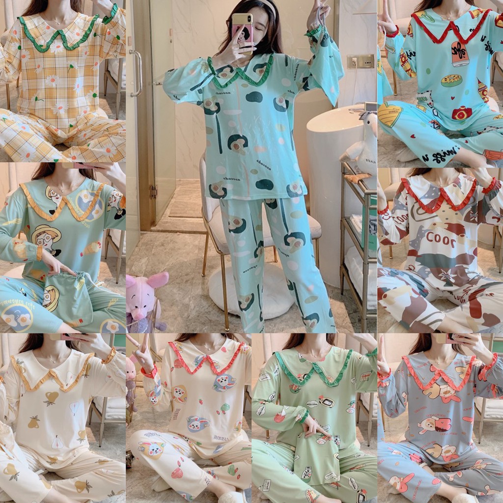 ชุดนอนผู้หญิง ลายใหม่ เสื้อเเขนยาว+กางเกงขายาว ผ้าcotton พร้อมส่งผ้าถุงให้ มีไซส์ M-2XL รุ่น199