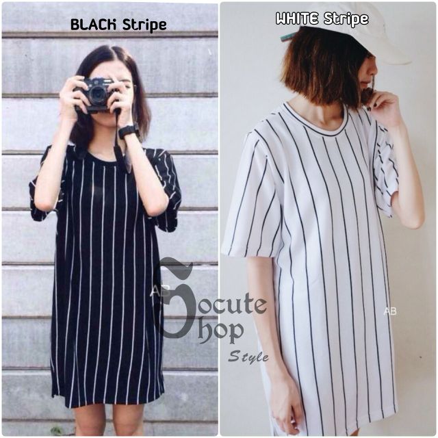 BLACK & WHITE-Stripe Sport-Dress ชุด แซก ชุดเดรสสั้น ราคา นำเข้า ขายดี ลดราคา ชุดเดรสยาว ขายส่ง รีวิว เดรส ราคาถูก ถูก ราคาส่ง
