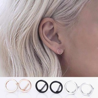 ต่างหู ตุ้มหู Fashion Simple Gold Silver Black Stud Earring Punk Rock Retro Circle Earring Piercing - 1 คู่