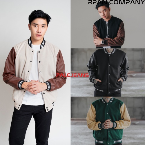 PALEJEANS VARSITY JACKET LEATHER BASIC / หนังผู้ชาย VARSITY JACKET / BOMBER JACKET