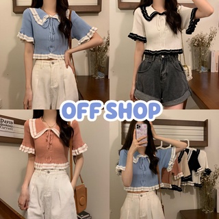 OFF SHOP พร้อมส่ง (OFF-6A46-1) เสื้อไหมพรม ผ้าร่องแขนระบาย สีน่ารักใส่สบายมาก