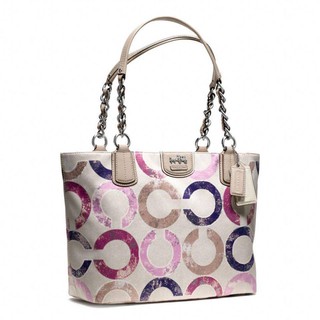 Impcoachza พร้อมส่ง กระเป๋าสะพาย Coach รุ่น MADISON METALLIC GESSO OP ART TOTE STYLE: F22286