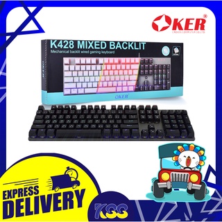 คีบอดมีไฟ คีย์บอร์ดเกมมิ่ง คีย์บอร์ดไฟเรืองแสง OKER K428 Mechanical Mixed Backlit Gaming Keyboard รับประกัน 6 เดือน