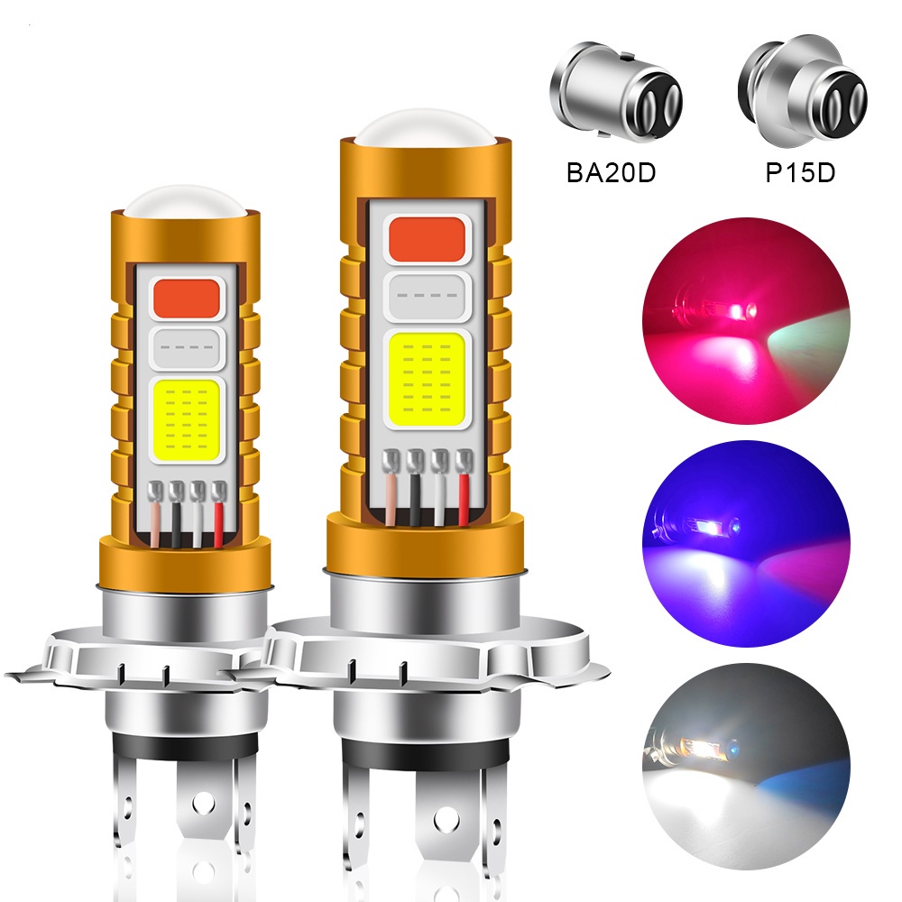 หลอดไฟหน้า LED P15D H4 H6 BA20D Hi/Lo Beam 3 สี 1 ชิ้น สําหรับรถจักรยานยนต์ สกูตเตอร์ รถยนต์