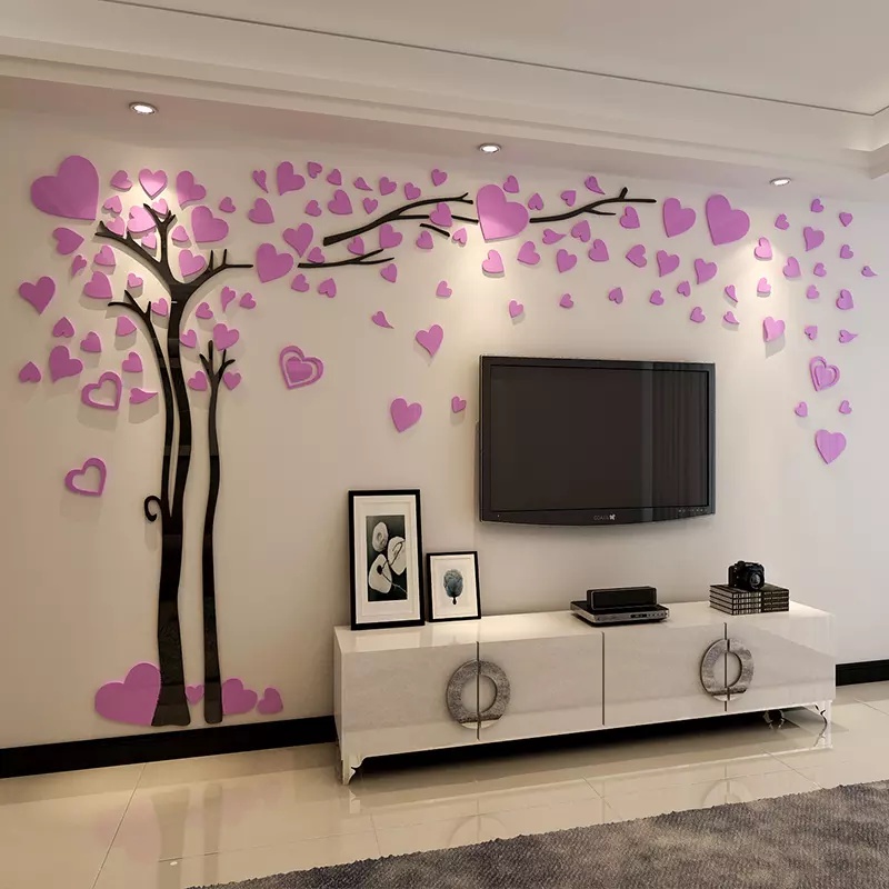 Love Creative Tree 3D อะคริลิคสติ๊กเกอร์ติดผนังห้องนั่งเล่นห้องนอนโรแมนติกตกแต่ง Self-Adhesive สติ๊ก