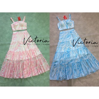 Set เสื้อคอป+กระโปรง (S/M/L) มี 2 สี ป้าย VICTORIA