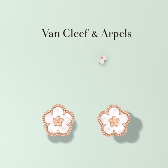 ของขวัญสาวคลาสสิก Lucky Spring Rose Gold ต่างหูพลัม Mother-of-Pearl