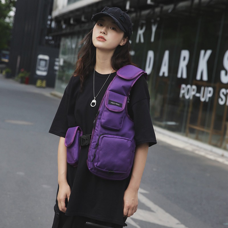 กระเป๋าคาดหน้าอกสไตล์ฮิปฮอป Men Rig Bag กันน้ำ กระเป๋าสะพายข้าง Hip Hop Street Wear Sling Chest Bag