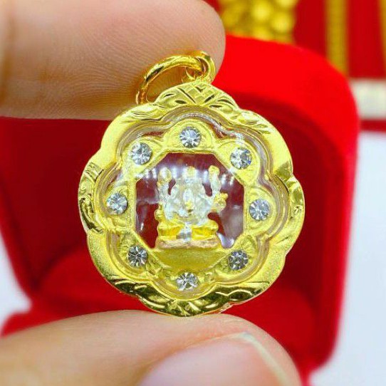 จี้พระพิฆเนศเลี่ยมทองหุ้ม ปลีก/ส่ง ทรงดอกไม้ หุ้มเศษทองมีใบรับประกัน มีเก็บปลายทาง