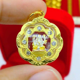 จี้พระพิฆเนศเลี่ยมทองหุ้ม ทรงดอกไม้ หุ้มเศษทองมีใบรับประกัน มีเก็บปลายทาง