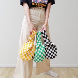 กระเป๋าถักลายตารางหมากรุกตูดกลม Checkered knot bag 🏁