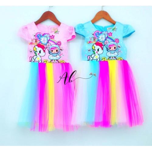 Angel Baby ชุดเดรสยูนิคอร์น สีรุ้ง (สีฟ้าและสีชมพู)