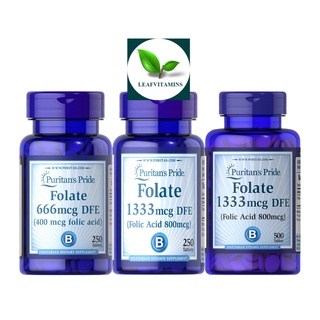 Puritans Pride Folate 666mcg DFE/ 250 Tablets &amp; Folate 1333 mcg DFE/ 250, 500 Tablets