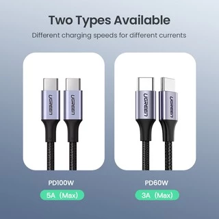 UGREEN Fast Charging 100W สาย 20V 5A ตรง 90 องศาไนลอน Brawed USB C ถึง USB C สําหรับ iPhone 17 PRO Max Macbook Pro Samsung Google Pixel สวิทช์