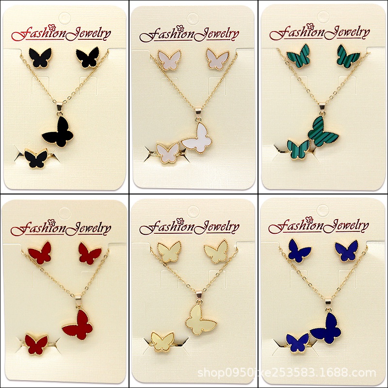 PH Hot CDD Clover ชุดสร้อยคอผีเสื้อเรียบง่ายสามชิ้นเครื่องประดับสร้อยคอจี้ต่างหูแหวน