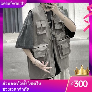 เสื้อแจ็คเก็ตเสื้อกีฬาหลายกระเป๋าสไตล์เกาหลีสําหรับผู้ชายเสื้อแจ็คเก็ตผู้ชาย