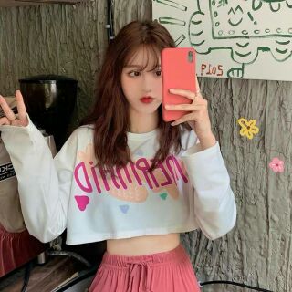 Mermaid crop top เนื้อพิมพ์ลาย Mermaid แขน