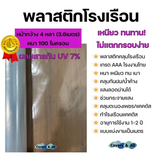 พลาสติกโรงเรือน คุณภาพสูง ผสมสารป้องกันยูวี 7% พลาสติกปูบ่อ กว้าง4หลา 100ไมครอน Greenhouse UV Plastic หนา เหนียว กันน้ำ