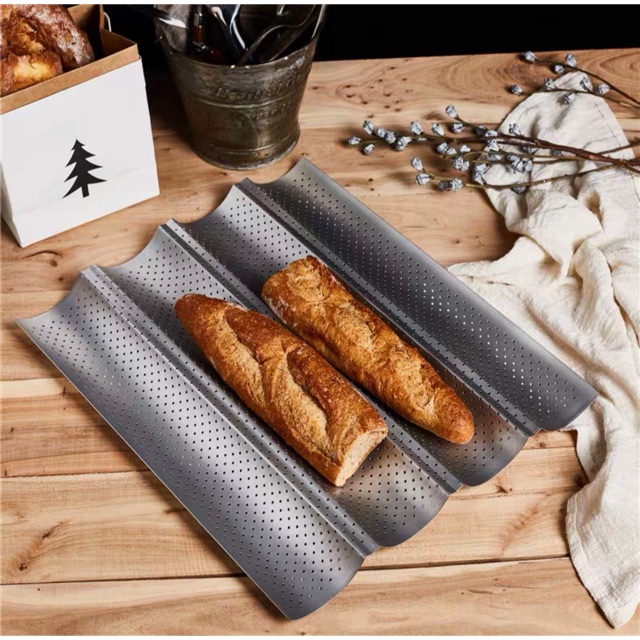 French Baguette 4-Slot ถาดอบแบบไม่ติดหยัก 38x33x2.5ซม