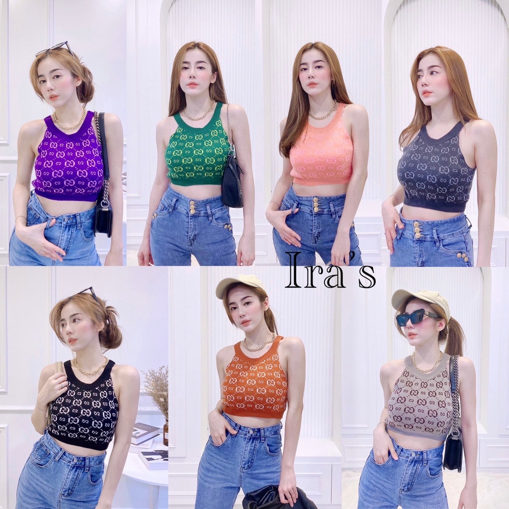 By IRA สายเดี่ยวทอซิกเนเจอร์ GG น่ารักมากกกกก เนื้อไหมพรมใส่สบายการันตี!!! ลายทั้งตัว