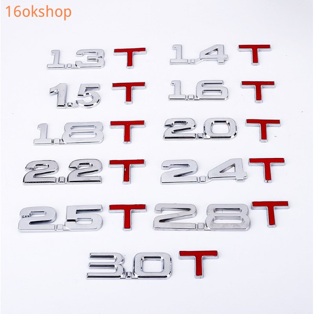 3D โลหะสติกเกอร์รถ 1.8T ป้ายรถ 1.5T สติกเกอร์กระจัด 2.0T ป้าย V6 สติกเกอร์ตัวอักษร 4WD