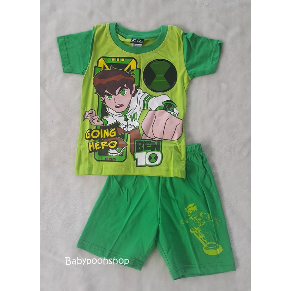 เสื้อเด็ก Set เสื้อ+กางเกงขาสั้น Ben10 Going Hero สีเขียว สีส้ม size 1-3y