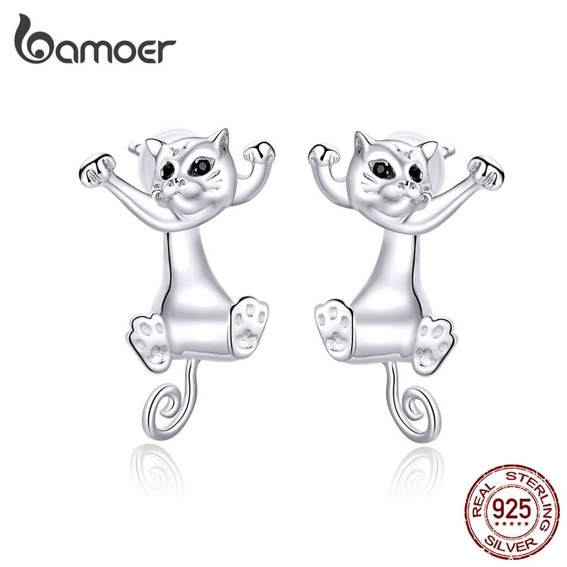 BAMOER Playing Cat Earring 925 Silver SCE766