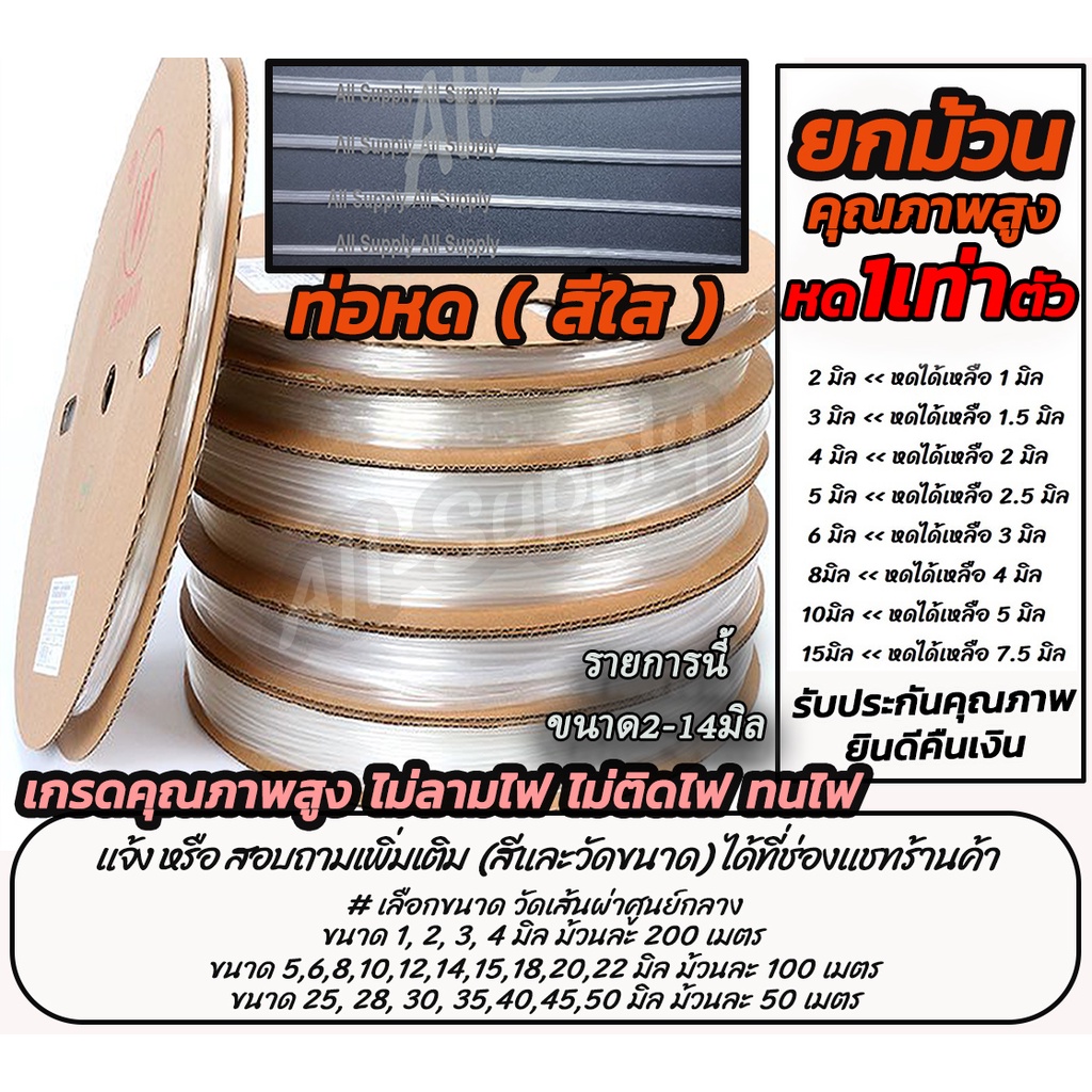 ท่อหด *สีใส อย่างดี/หนา (ยกม้วนราคาส่ง) #เลือกขนาด 2มิล-14มิล ท่อหดใส สายไฟ ท่อ สายชาร์ต