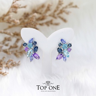 Top1Jewelry ต่างหูเงินแท้ พลอย Blue Topaz , Sapphire แท้