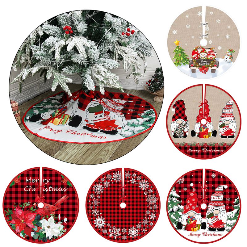 90 ซม.กระโปรงต้นคริสต์มาสประณีต Snowman Elk Gnomes Snowflake Christmas Tree Bottom Decor Merry Christmas ตกแต่งสําหรับ Home Xmas Decor ปีใหม่ 2025