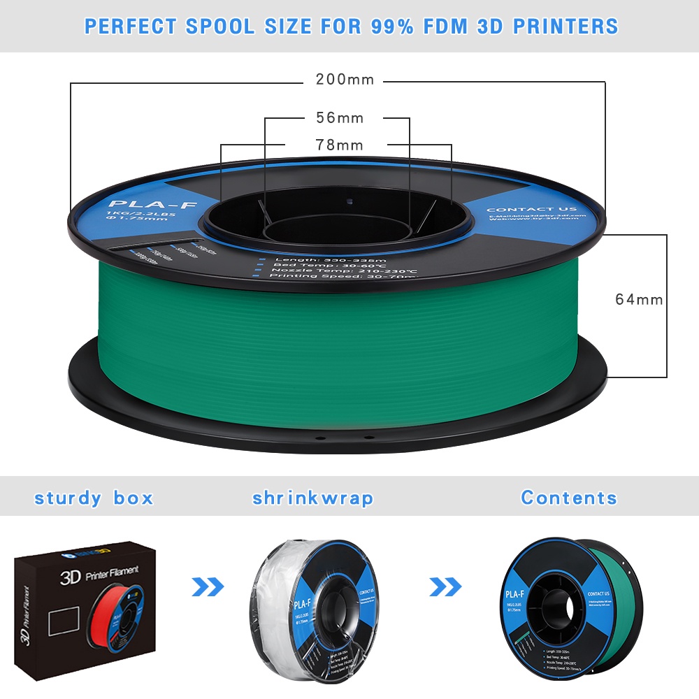 BiNG3D 3D วัสดุการพิมพ์ Filament PLA + เส้นใยพลาสติกเข้ากันได้กับเครื่องพิมพ์ 3D 1.75mm 1kg (สีเขียวคริสต์มาส)