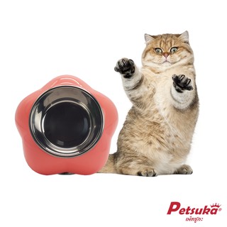 [Petsuka] ชามอาหารสัตว์เลี้ยง Petsuka สำหรับสุนัขและแมว รูปดอกไม้ สีชมพู